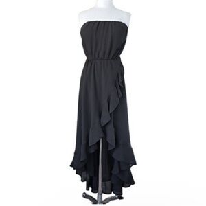 DRESS THE POPULATION Black Chiffon Strapless HiLow Maxi Dress